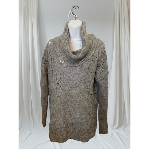 Elsamanda Italy Mohair Blend Cowl Neck Sweater Oversized Knit Taupe Gray - Picture 1 of 10